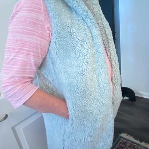 LONG FUZZY Open Front Hoodie Vest